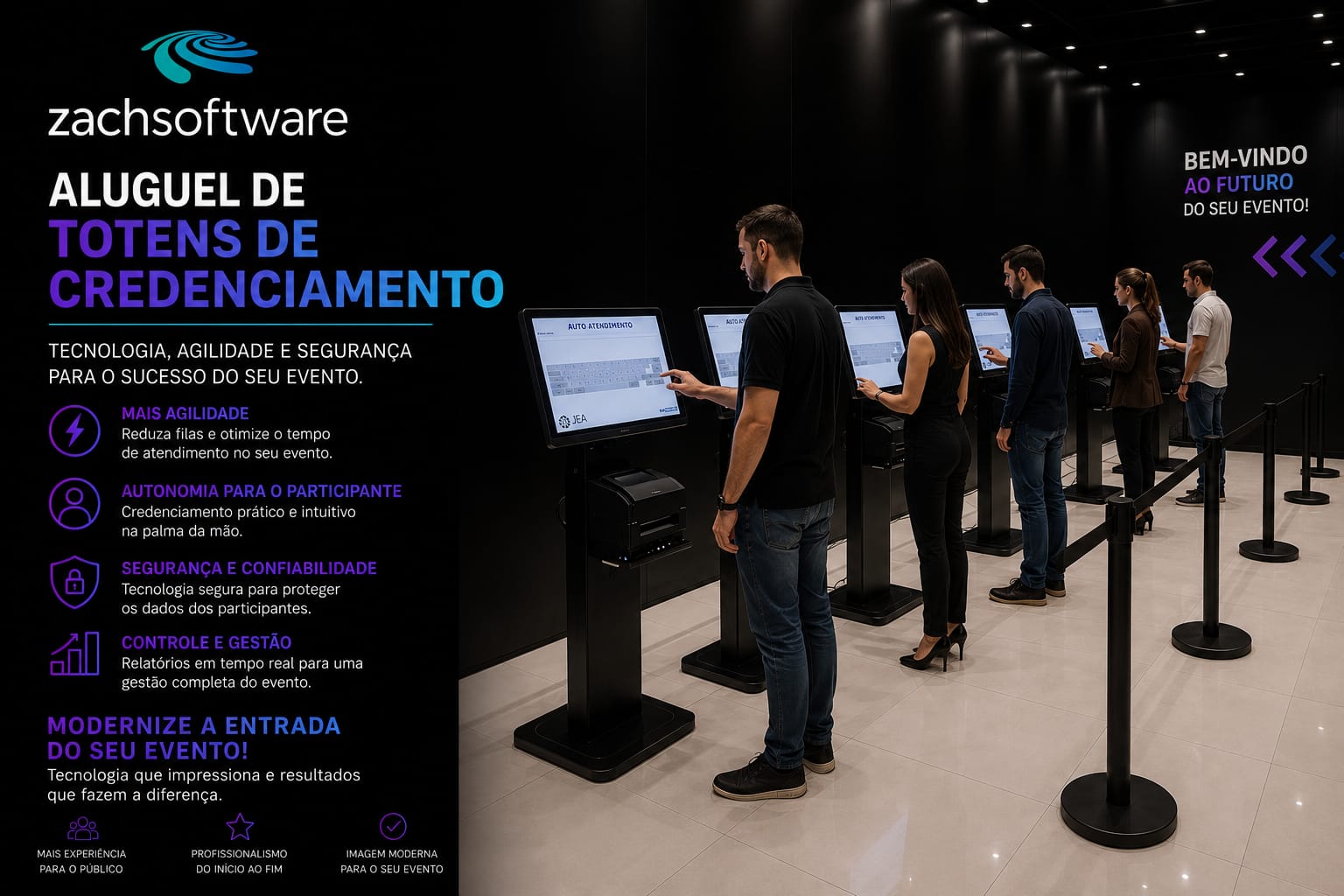 Aluguel de Totem de Credenciamento Digital com Touch Screen para Feiras, Convenções e Eventos Corporativos Joinville, Florianópolis, Balneário Camboriú 2026